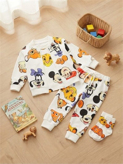 ERKEK ÇOCUK MICKEY MOUSE BASKILI 3'LÜ EŞOFMAN TAKIMI