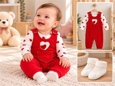 KALPLİ KIZ BEBEK 3 PARÇA TULUM TAKIMI