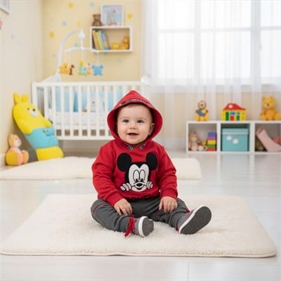 MİCKEY MOUSE NAKIŞLI KAPÜŞONLU 2 PARÇA BEBEK TAKIMI