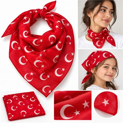 TÜRK BAYRAĞI DESENLİ KIRMIZI FULAR