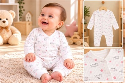 YILDIZ DESENLİ %100 PAMUK BEBEK TULUMU