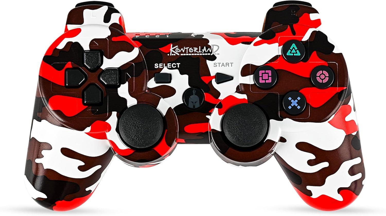 Playstation 3 Konsol ve AksesuarKontorland Ps3 Oyun Kolu - Konsol Kulübü Kontorland PS3 Uyumlu Titreşimli Kablosuz Oyun Kolu GamePad Kırmızı Kamuflaj