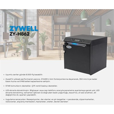 ZYWELL ZY-H862 THERMAL / OTOMATİK KESİCİLİ USB+SERİ+ETH+WIFI SLİP / FİŞ YAZICI 350MM/s / 80MM SİYAH