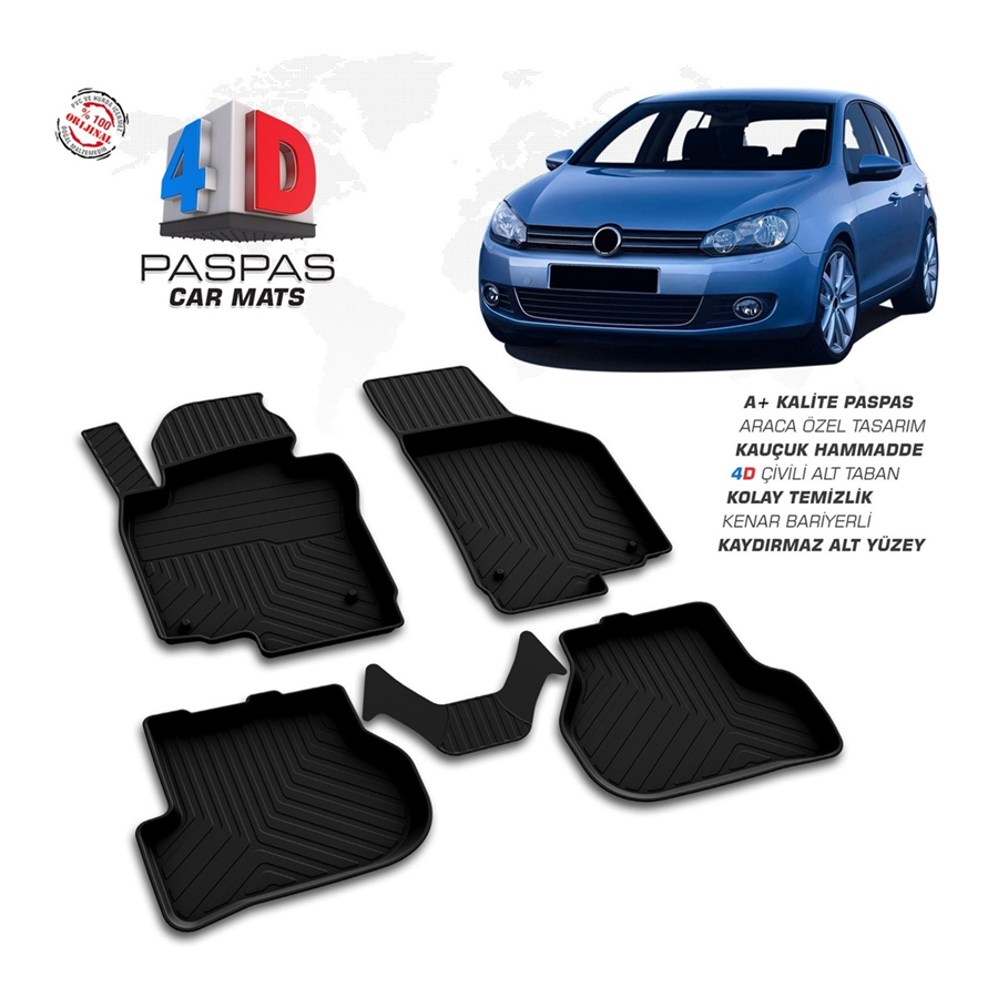 Volkswagen Golf 6 Ferrous 4D Havuzlu Kauçuk Paspas 2008 2013