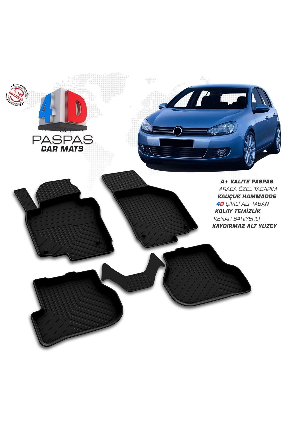 Volkswagen Golf 6 Ferrous 4D Havuzlu Kauçuk Paspas 2008 2013