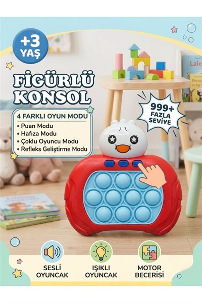Figürlü Işıklı ve Sesli Akıllı Popit El Konsolu - Zeka ve Hafıza Geliştirici Eğitici Oyuncak (4 Mod, 999+ Seviye)
