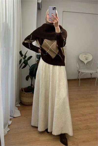 YAKA DETAYLI BAKLAVA DESENLİ  KAZAK