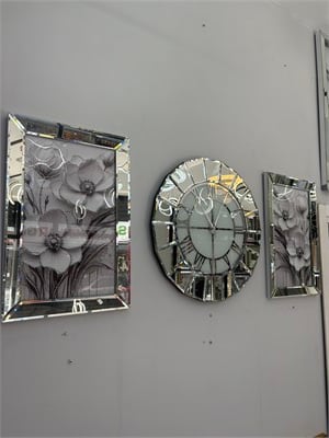 MERİDYEN MODEL DUVAR SAAT İKİLİ GELİNCİK TABLO GÜMÜŞ