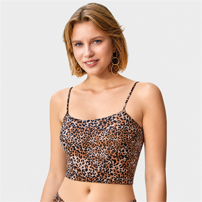 Berrak 7019 Kadın Leopar Desenli İnce Askılı Crop Atlet