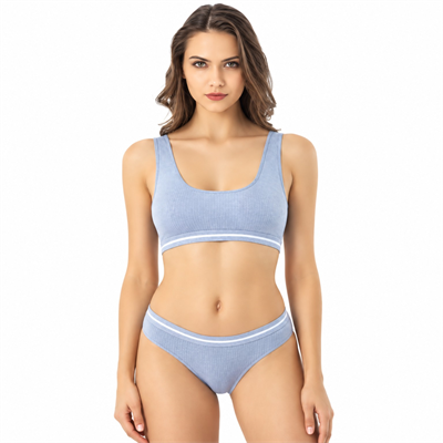 Kota 4511 Kadın Kaşkorse Pedli Büstiyer ve Bikini Külot İkili Takım – Mavi/Gri