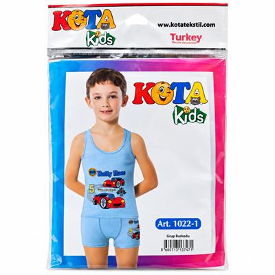 Kota Kids Erkek Çocuk Araba Baskılı Atlet Boxer Takım – Mavi