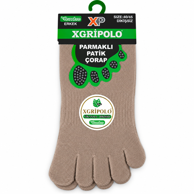 XGripolo Erkek Parmaklı Patik Çorap – Vizon – 40/45