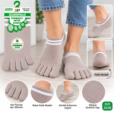 XGripolo Parmaklı Patik Çorap – Vizon – 35/40