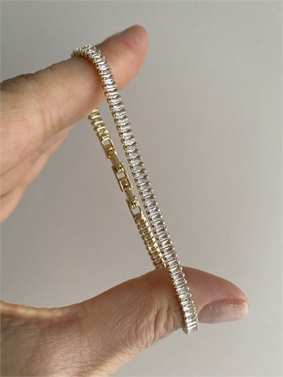 Altın Kaplama Baget Kesim Su yolu Bileklik (3mm/17cm+ek) Gold Renk