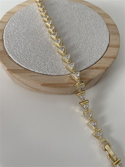 Altın Kaplama Baget Taşlı Üçgen Model Sıralı Bileklik (17cm+ek)