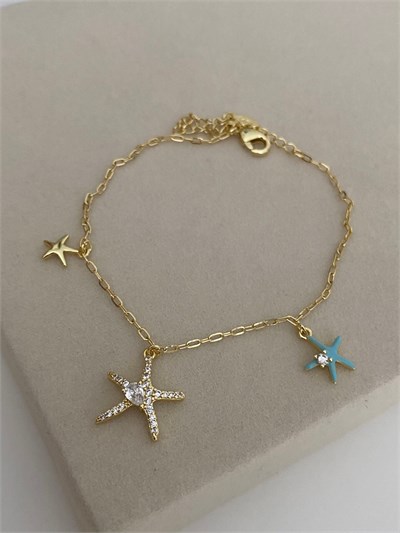 Altın Kaplama Deniz Yıldız Charm İnce Zincir Bileklik (17cm+ek)