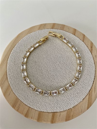 Altın Kaplama Dikdörtgen Baget Taşlı Bileklik (17,5cm+ek)