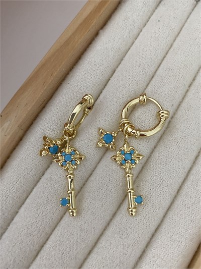 Altın Kaplama Firuzeli Kilit Charm Halka Küpe