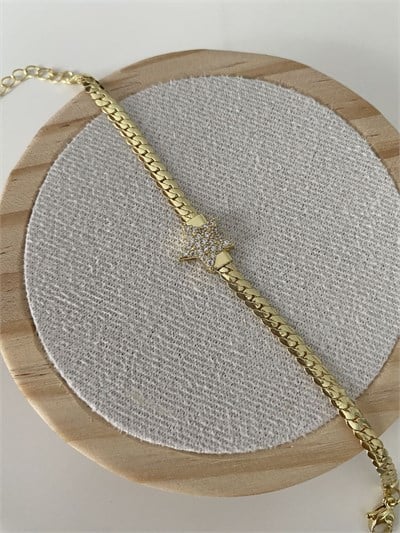 Altın Kaplama Gömme Taş Tek Yıldız Detaylı Gurmet Zincir Bileklik (16,5cm+ek)