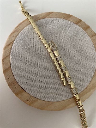Altın Kaplama Gömme Taşlı Yılan Model Plaka Bileklik (18cm)