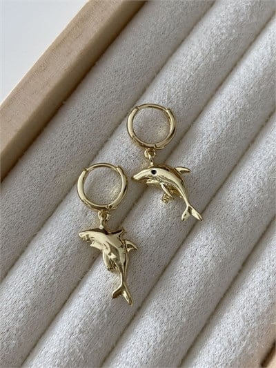 Altın Kaplama Sallantılı Shark Halka Küpe(İç çapı:1 cm)