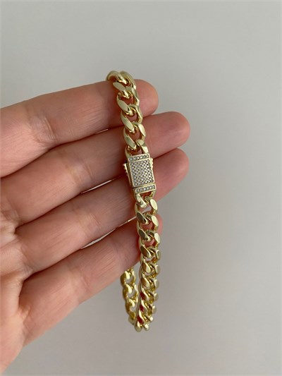 Altın Kaplama Taşlı Kilit Detaylı Spor Gurmet Bileklik (20cm boy/0,8 cm kalınlık)