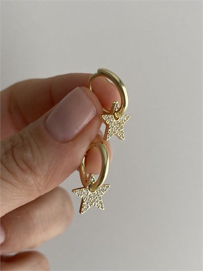 Taşlı Yıldız Charm Halka Küpe 
