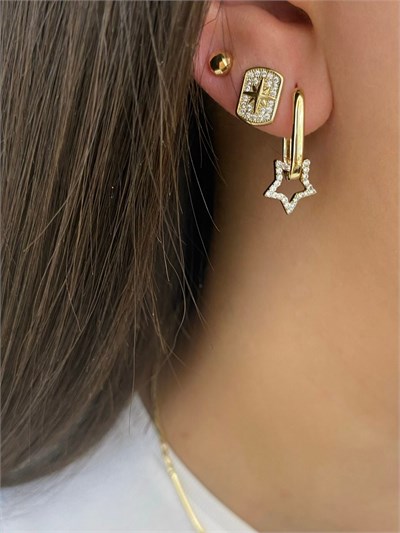  Taşlı Yıldızlı Charm Halka Küpe