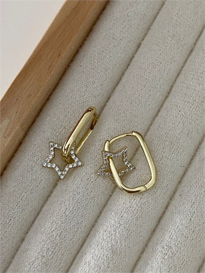  Taşlı Yıldızlı Charm Halka Küpe