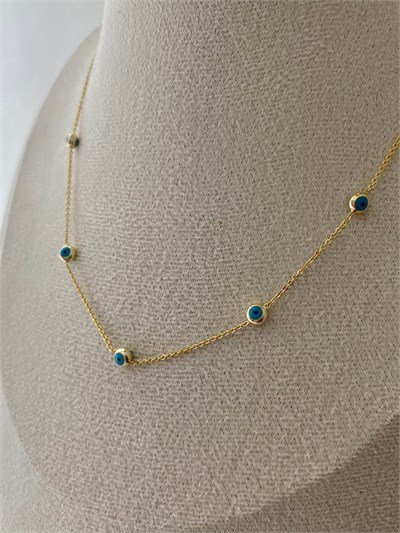 Minimal Çerçeveli Göz Cam Boncuk Detaylı Retro Kolye