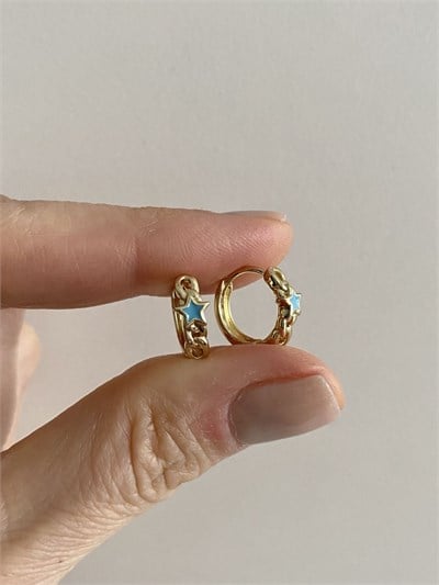 Özel Seri Çocuk Mavi Yıldızlı Halka Küpe 