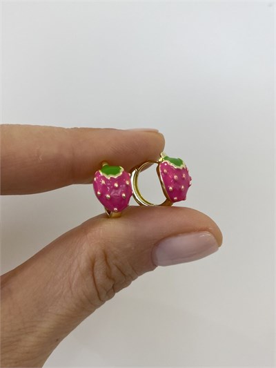 Özel Seri Çocuk Pembe Çilek Halka Küpe 
