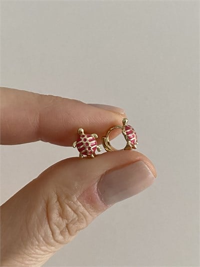 Özel Seri Çocuk Pembe Kaplumbağa Halka Küpe