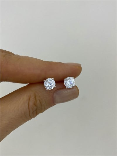 “Özel Seri” Minimal Dört Tırnaklı Tek Taş Küpe Silver (6mm)