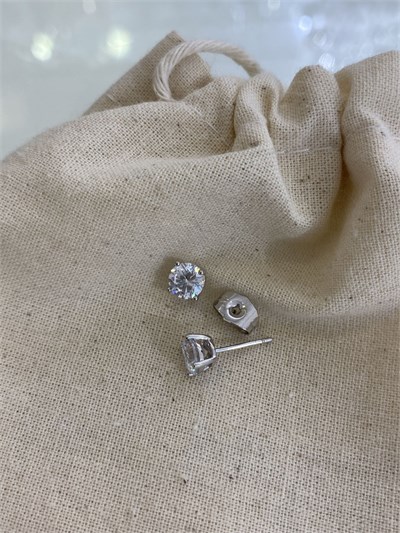 “Özel Seri” Minimal Dört Tırnaklı Tek Taş Küpe Silver (6mm)