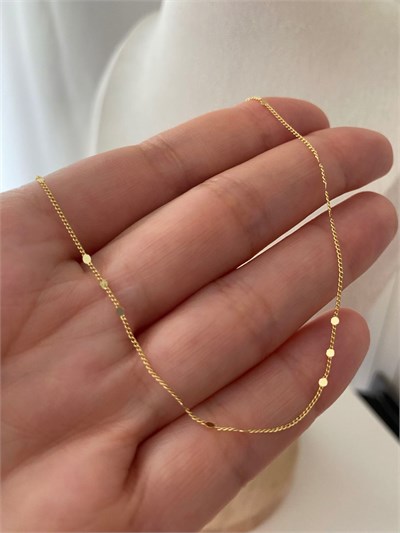 Özel Seri Minimal Ezme Pul Detaylı İnce Zincir Kolye 50cm