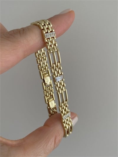 Özel Seri Ortası Büyük Kare Tek Taşlı Hasır Model Bileklik (17cm+ek)
