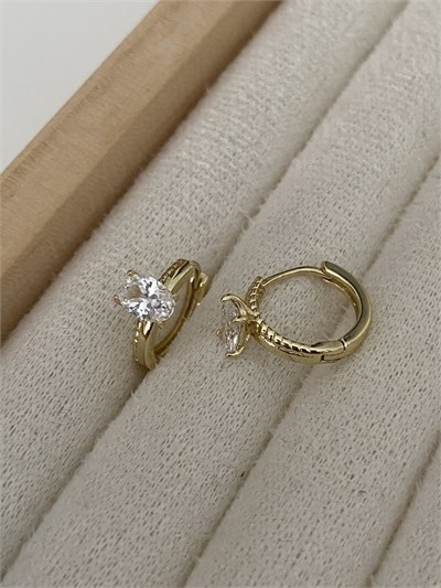 Özel Seri Oval Tek Taşlı Minimal Halka Küpe