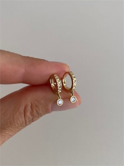 Özel Seri Tek Taş Sallantılı Lazer Kesim Minimal Halka Küpe