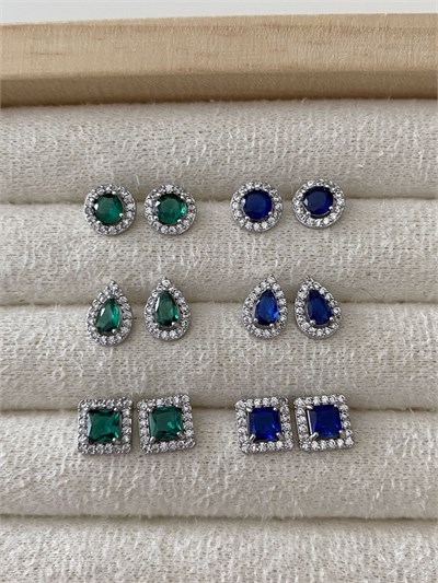 Özel Seri Yeşil Kristal Taşlı Yuvarlak Form Minimal Küpe