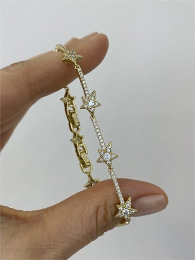 Taşlı Asimetrik Yıldız Geçidi Bileklik (17cm+ek)