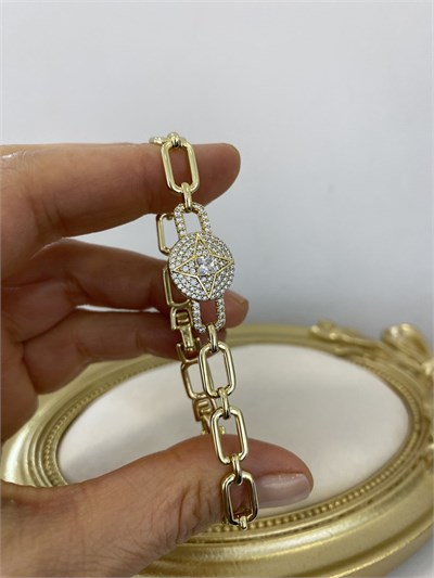 Tek Taş Detaylı Yıldız Zincir Bileklik (17cm+ek)