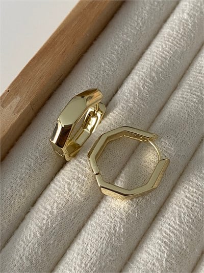 Özel Seri Yansımalı Geometrik Desen Halka Küpe Gold