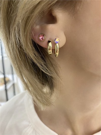 Özel Seri Fuşya Swarovski Taşlı Minimal Tek Taş Küpe