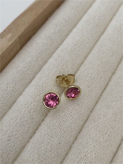 Özel Seri Fuşya Swarovski Taşlı Minimal Tek Taş Küpe