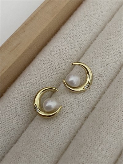 Özel Seri İncili Minimal Hilal Küpe