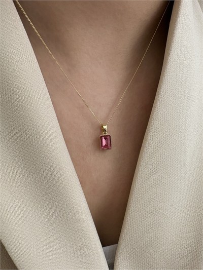 Özel Seri Minimal Dikdörtgen Fuşya Swarovski Taşlı Kolye