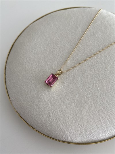 Özel Seri Minimal Dikdörtgen Fuşya Swarovski Taşlı Kolye