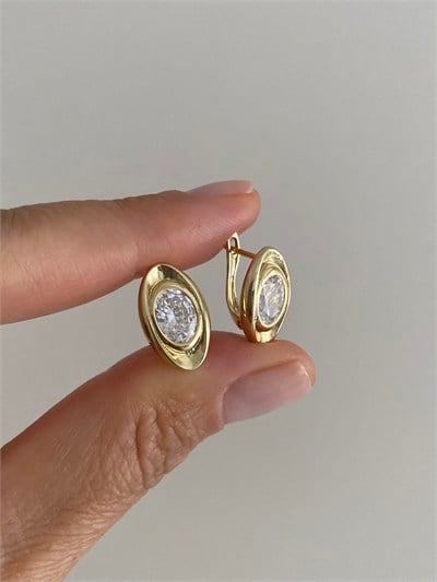 Özel Seri Oval Taşlı Minimal Halka Küpe