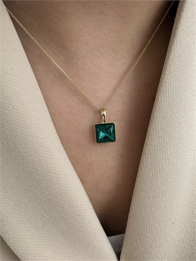Özel Seri Minimal Yeşil Swarovski Taşlı Kolye